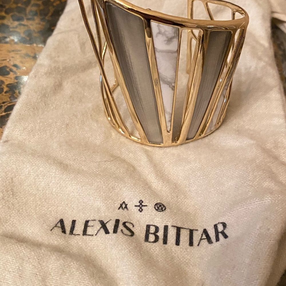 Alexis Bittar Lucite Howlite Gold Cuff Bracelet